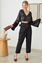 Load image into Gallery viewer, Mustard Seed Satin Rhinestone Buttons Closure Crop Top