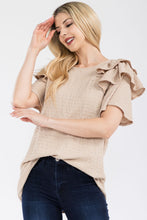 Load image into Gallery viewer, Celeste Full Size Ruffle Layered Short Sleeve Texture Top