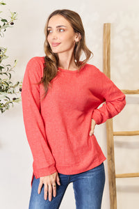 Basic Bae Round Neck Drop Shoulder Slit Sweatshirt