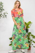 Load image into Gallery viewer, Celeste Full Size Printed Round Neck Short Sleeve Maxi Dress