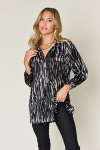 Double Take Full Size Printed Button Up Long Sleeve Shirt