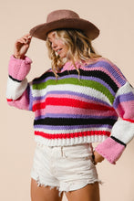 Load image into Gallery viewer, BiBi Multi Color Striped Cropped Sweater