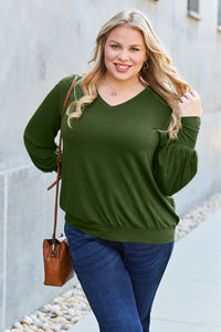 Basic Bae Full Size V-Neck Lantern Sleeve Top