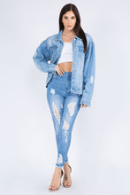 Load image into Gallery viewer, American Bazi Full Size Painted Back Distressed Denim Jacket