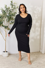 Load image into Gallery viewer, Culture Code Full Size Ribbed Long Sleeve Midi Slit Dress