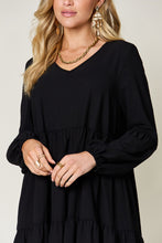 Load image into Gallery viewer, Double Take Full Size V-Neck Balloon Sleeve Tiered Dress with Pockets