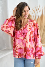 Load image into Gallery viewer, Hailey &amp; Co Ruffle V-Neck Decor Button Floral Blouse