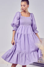 Load image into Gallery viewer, BiBi Swiss Dot Flounce Sleeve Smocked Tiered Midi Dress