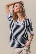 Load image into Gallery viewer, BiBi Contrast Striped Notched Knit Top