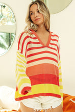 Load image into Gallery viewer, BiBi Striped Color Block Hooded Knit Top