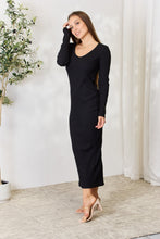 Load image into Gallery viewer, Culture Code Full Size Ribbed Long Sleeve Midi Slit Dress