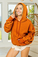 Load image into Gallery viewer, BiBi Ruched Long Sleeve Washed Fleece Hoodie