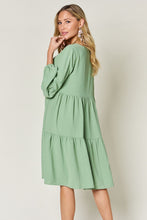 Load image into Gallery viewer, Double Take Full Size V-Neck Balloon Sleeve Tiered Dress with Pockets