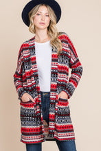 Load image into Gallery viewer, BOMBOM Geometric Open Front Long Sleeve Cardigan with Pockets