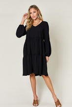 Load image into Gallery viewer, Double Take Full Size V-Neck Balloon Sleeve Tiered Dress with Pockets