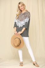 Load image into Gallery viewer, Celeste Full Size Leopard Spliced Stripe T-Shirt with Lace Detail