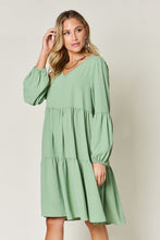 Load image into Gallery viewer, Double Take Full Size V-Neck Balloon Sleeve Tiered Dress with Pockets