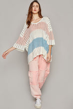 Load image into Gallery viewer, POL V-Neck Short Sleeve Stripe Weave Sweater