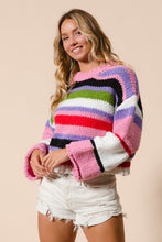 Load image into Gallery viewer, BiBi Multi Color Striped Cropped Sweater