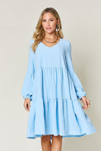 Load image into Gallery viewer, Double Take Full Size V-Neck Balloon Sleeve Tiered Dress with Pockets