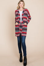 Load image into Gallery viewer, BOMBOM Geometric Open Front Long Sleeve Cardigan with Pockets