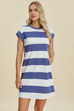 Load image into Gallery viewer, Basic Bae Full Size Striped Round Neck Cap Sleeve Mini Dress