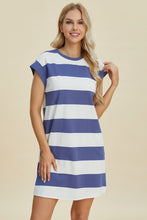 Load image into Gallery viewer, Basic Bae Full Size Striped Round Neck Cap Sleeve Mini Dress